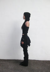 [春] - Drape hood T (Black/Gray)