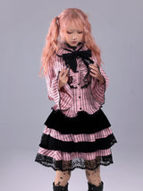 EVILTOOTH Eliza Heart Pink and Black Plaid Ruffle Collar Shirt with Embroidered Bow and Slim Flared Sleeves
