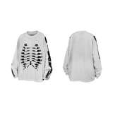 RE-BONE (Skeletal Line) –ウォッシュ ボーンプリント スタッズ ロングスリーブ Tシャツ