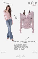 ロゼ レース ホルターネック ロングスリーブ Tシャツ