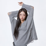 (DUC) Damaged Loose-Fit Knit Gray