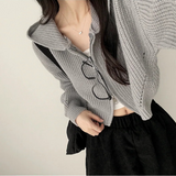 Leppon Thick Two-Way Cropped Knitwear Hooded Zip-Up