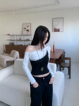 Velvetine Contrast Lace Slit Top