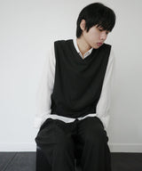[DOJINOI] LINEN V-NECK VEST BLACK