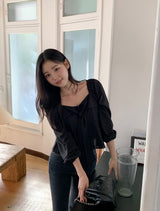 #Fairy Ribbon Puff Long Sleeve Blouse (4color)
