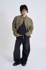 Button-fly wide denim pants