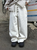 [unisex] レンシュボタンワイドコットンパンツ