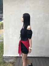 Lovely Note Two-Way Square Neck Off Shoulder Ribbon BLouse