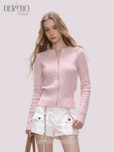 Round Zip-Up Twist Long Sleeve Knitwear