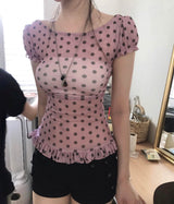 ナスシアーピンクドットメッシュトップ