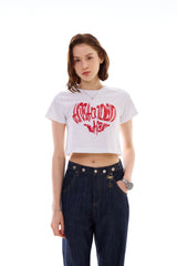 ハートスローガンクロップTシャツ / レッド