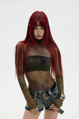 スリムフィットメッシュ長袖Tシャツ