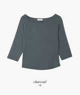 Boat Neck Three Quarter Sleeve T-Shirt (4color)