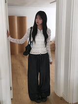 Appe Nonfade Banding Raw Wide Denim Pants