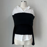 Off-shoulder color scheme shirt slim fit ribbed long sleeve knit T (2 colors)