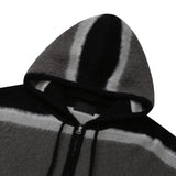 EEERRR ストライプ起毛ウールニットフーディージップアップ (ブラック)