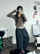 STRIPE SLIN クロップドフーディージップアップ 🤎❤🩶🖤3COLOR