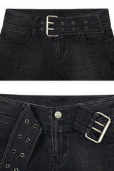 VERA BELTED BOOT-CUT DENIM black