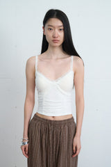 Lace-Trimmed Shirred Smocked Bra Top (White)