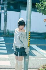 offshoulder ribbon hoodie(gray)
