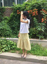 Kira Shirring Cut Nylon Midi Skirt