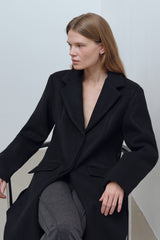 SIDE CUT OUT SINGLE WOOL COAT - BLACK