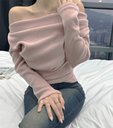 (LOWEST PRICE!/6 COLORS♥/END-OF-YEAR LOOK♥) シアーフリースソフトロングスリーブオフショルダーニット 6 COLORS♥