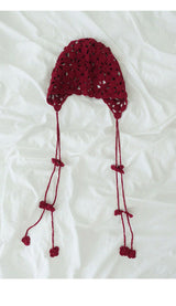 VINTAGE CROCHET LACE BONNET HAT IN RED