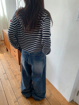 Yumehi Stripe Punching Hood Zip-Up Cardigan