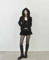 FRILL HOODED ZIP-UP (BLACK)