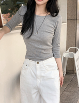 Basic Cotton Three Quarter Sleeve T-shirt (5color)
