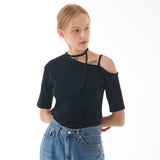 ストラップハーフスリーブTシャツ ブラック
