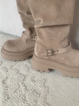 Dion Suede Buckle Long Boots (beige)
