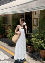 #Diamond Flower Embroidery Sleeveless Long Dress (3color)