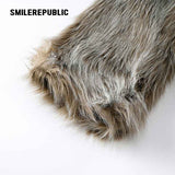 Women's Acrylic Blend Faux Fur Cropped Zip Jacket with Embroidered Back Logo, Casual Winter Outerwear