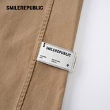 Khaki 100% Cotton Double Waistband Barrel Leg Casual Pants with Logo Detail