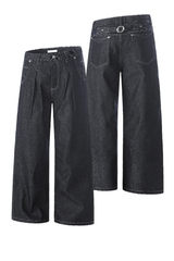 Creased Raw Straight Jeans