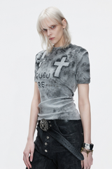 Distressed Cross Studded T-Shirt