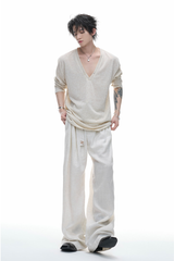 Deep V Neck Long Sleeve