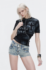ディストレストクロススタデッドTシャツ