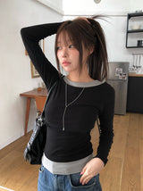 セルティカラーレイヤードオールインワン長袖Tシャツ