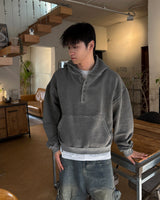 Fleece Henley Neck Pigment Hoodie
