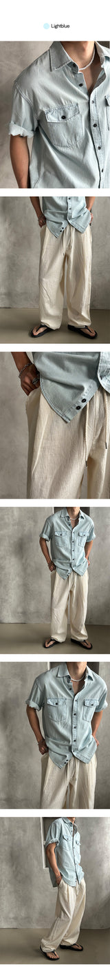 [S/S] Two pocket denim half shirts (3color)