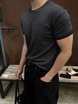 ダンブルストライプマッスルフィットショートスリーブTシャツ