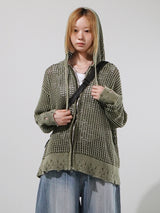 (UNISEX) ダイメッシュフードジップアップニット