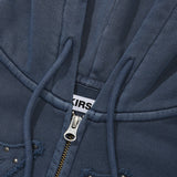 VINTAGE WASHING STUD POINT CROP HOODIE ZIP UP [NAVY]