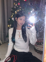 silver bow open ribbed long-sleeved knitwear