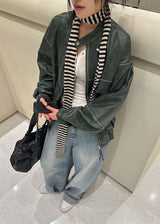 NON COLLAR LEATHER JACKET