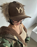 ラクーンファーイヤードコーデュロイボールキャップ