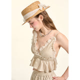[GirlyFancyClub] Pastel Style*Khaki Casual Lace-up Top